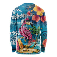 Hawaiian Flamingo Hibiscus Personalised Long Sleeve Shirt Blue Summer Tropical Flowers LT9 - Polynesian Pride
