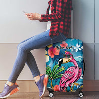 Hawaiian Flamingo Hibiscus Personalised Luggage Cover Blue Summer Tropical Flowers - Polynesian Pride