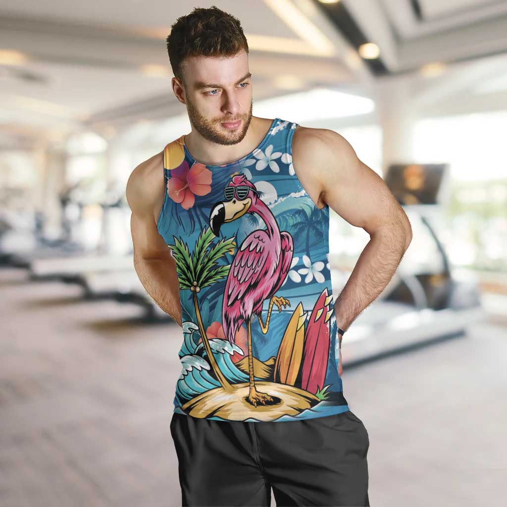 Hawaiian Flamingo Hibiscus Personalised Men Tank Top Blue Summer Tropical Flowers LT9 Blue - Polynesian Pride