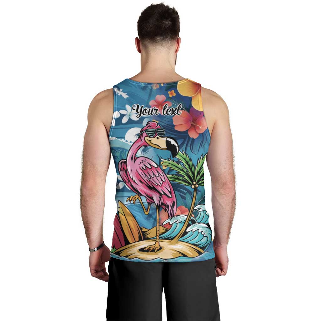 Hawaiian Flamingo Hibiscus Personalised Men Tank Top Blue Summer Tropical Flowers LT9 - Polynesian Pride