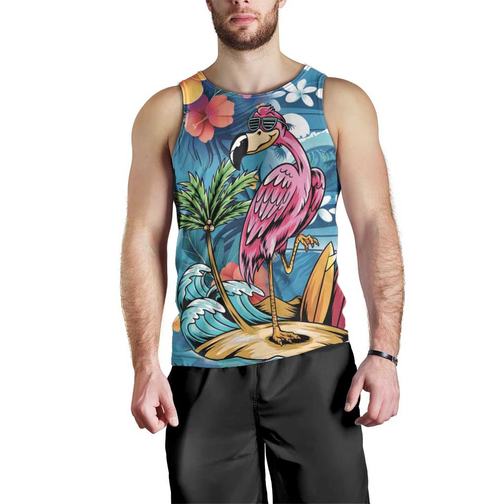 Hawaiian Flamingo Hibiscus Personalised Men Tank Top Blue Summer Tropical Flowers LT9 - Polynesian Pride
