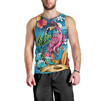 Hawaiian Flamingo Hibiscus Personalised Men Tank Top Blue Summer Tropical Flowers LT9 - Polynesian Pride