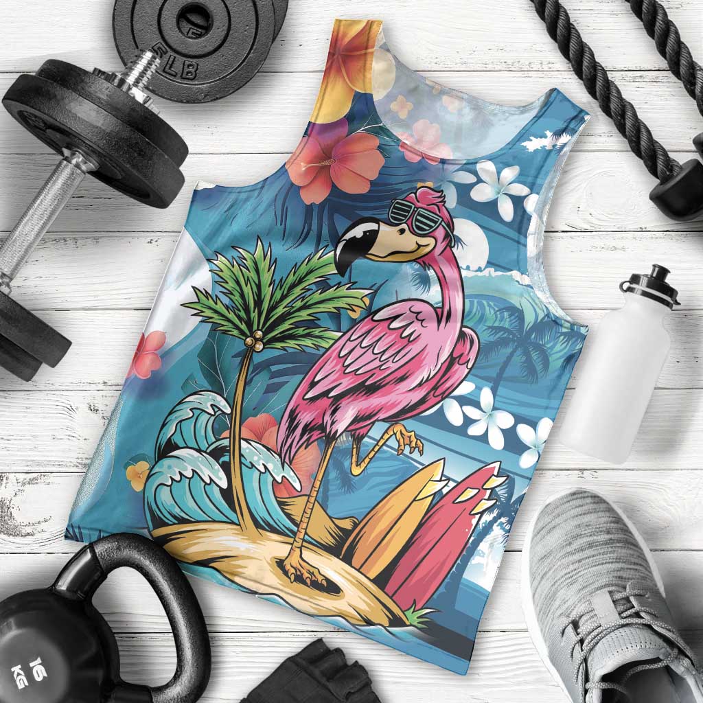 Hawaiian Flamingo Hibiscus Personalised Men Tank Top Blue Summer Tropical Flowers LT9 - Polynesian Pride