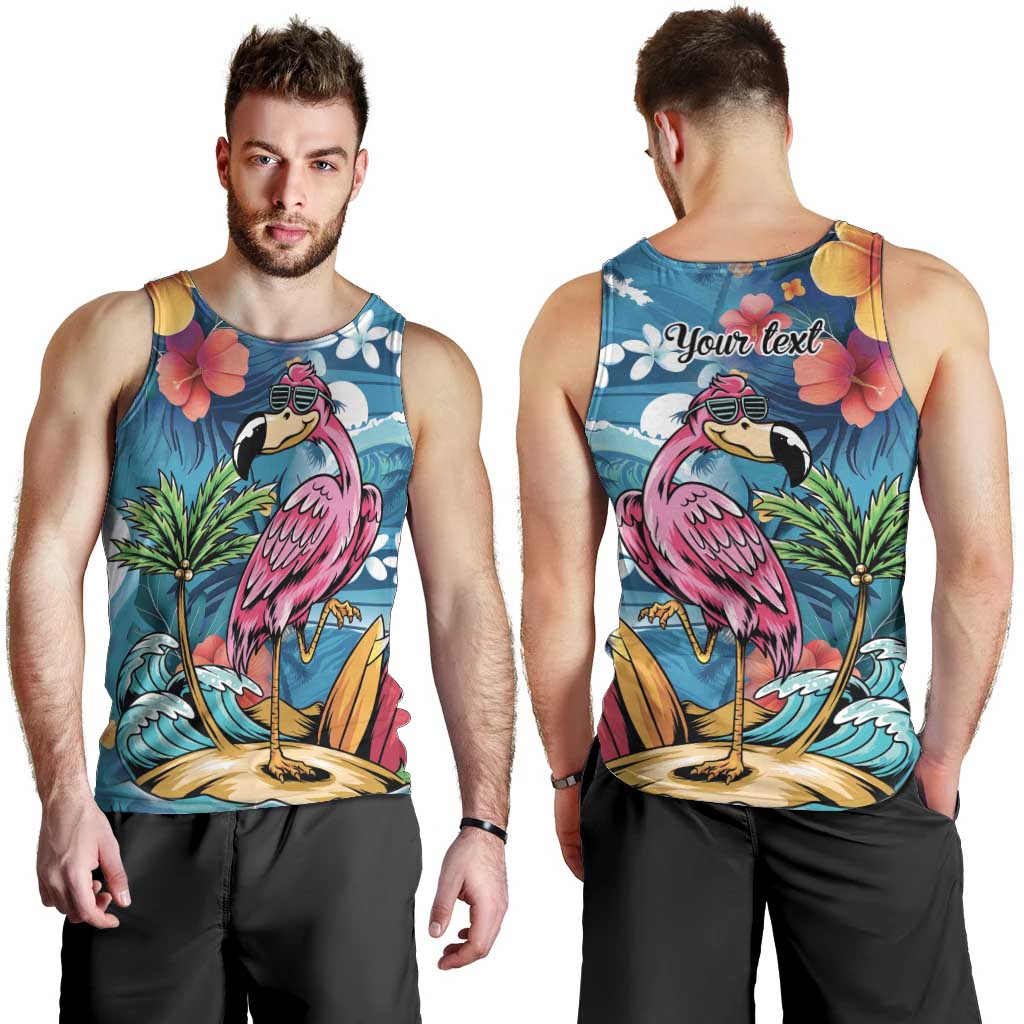 Hawaiian Flamingo Hibiscus Personalised Men Tank Top Blue Summer Tropical Flowers LT9 - Polynesian Pride