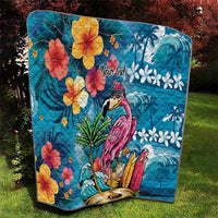 Hawaiian Flamingo Hibiscus Personalised Quilt Blue Summer Tropical Flowers - Polynesian Pride