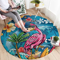 Hawaiian Flamingo Hibiscus Personalised Round Carpet Blue Summer Tropical Flowers - Polynesian Pride