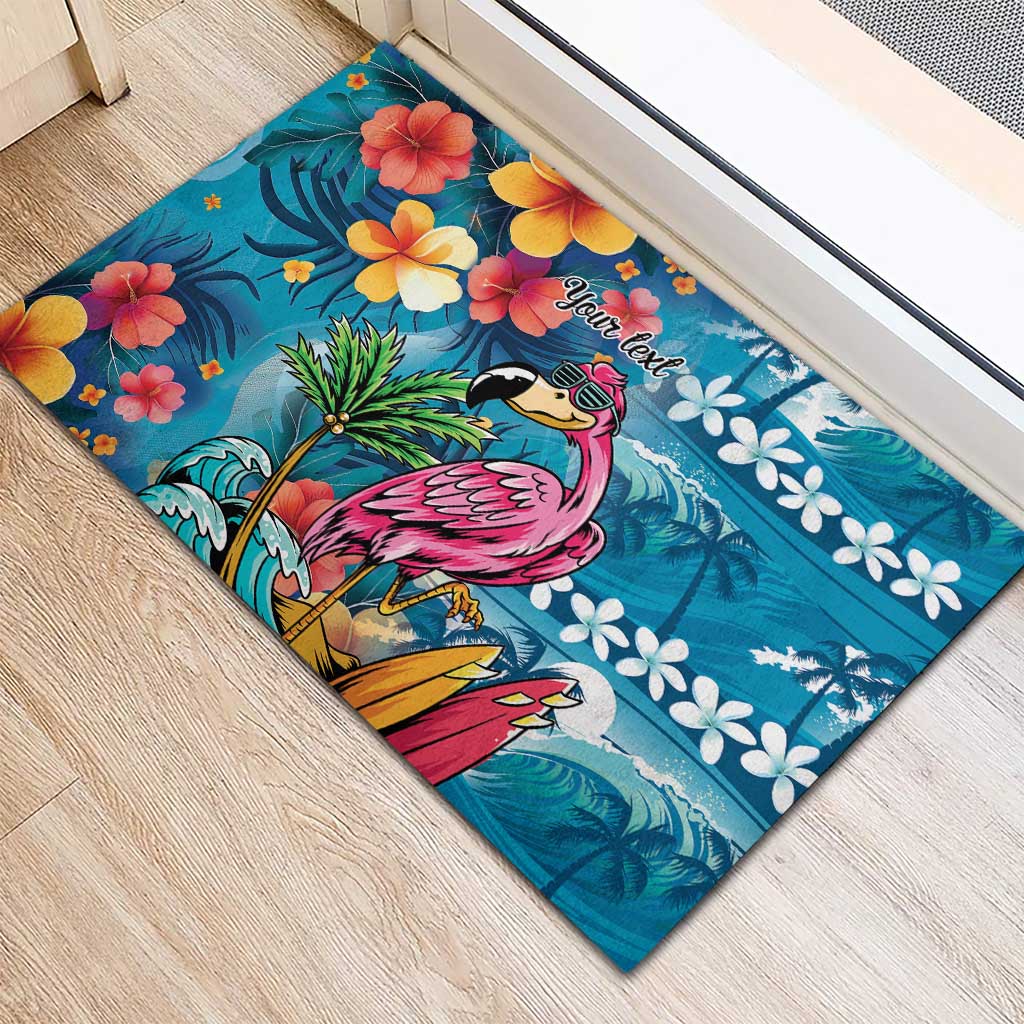 Hawaiian Flamingo Hibiscus Personalised Rubber Doormat Blue Summer Tropical Flowers LT9 - Polynesian Pride