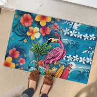 Hawaiian Flamingo Hibiscus Personalised Rubber Doormat Blue Summer Tropical Flowers LT9 - Polynesian Pride