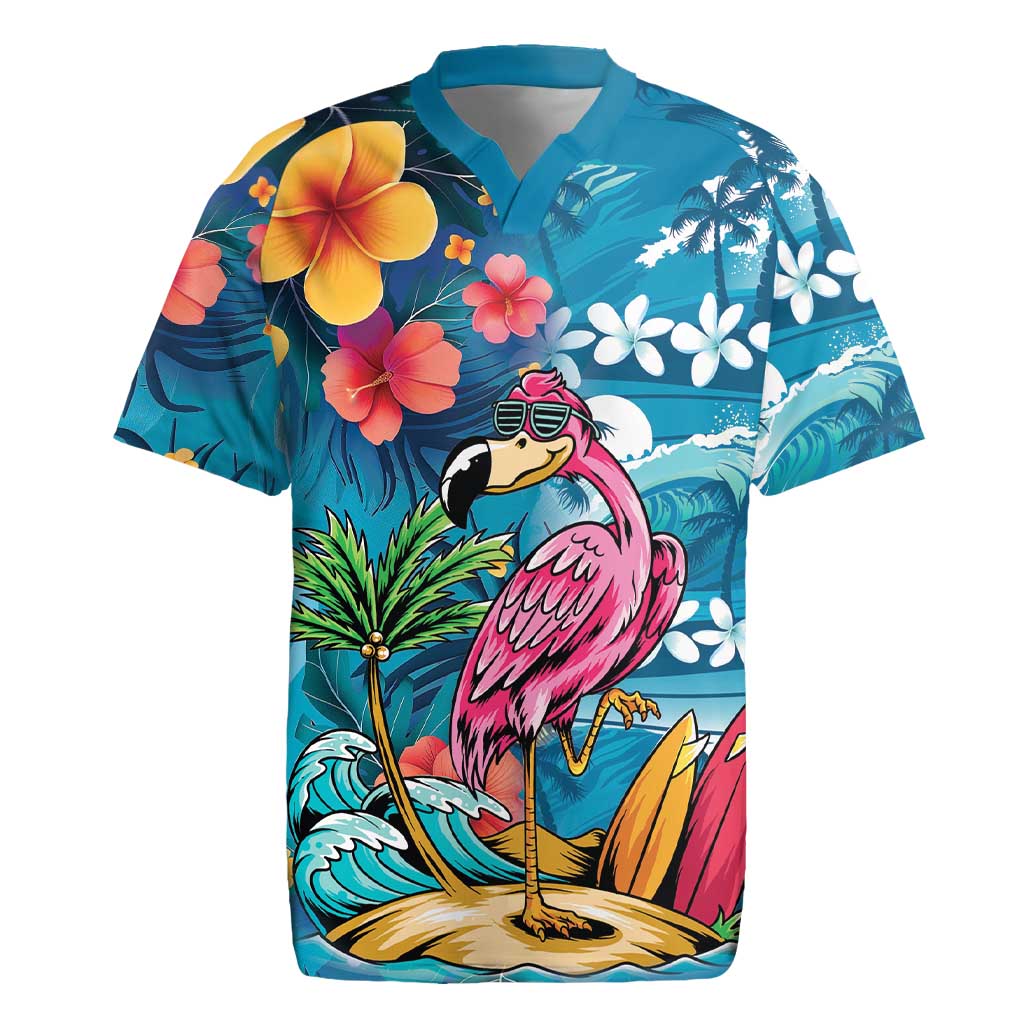 Hawaiian Flamingo Hibiscus Personalised Rugby Jersey Blue Summer Tropical Flowers LT9 Blue - Polynesian Pride
