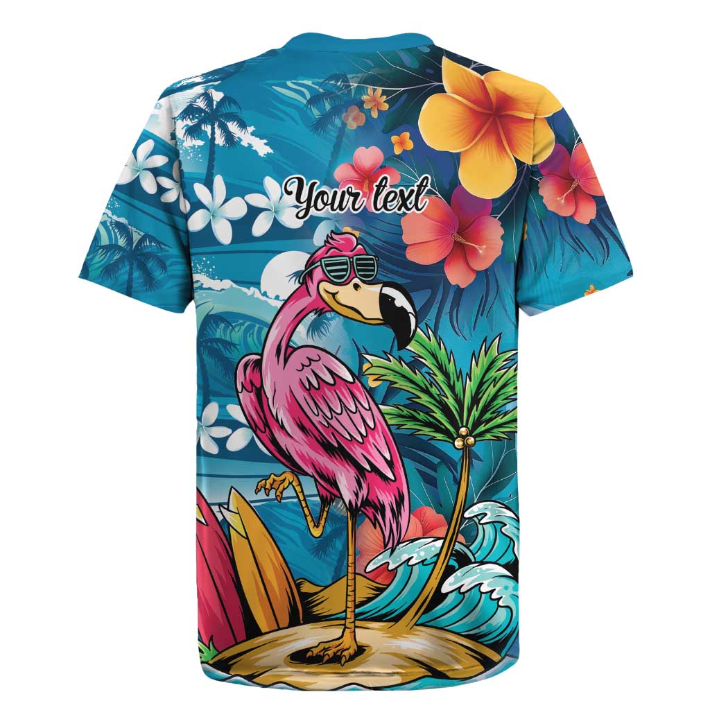 Hawaiian Flamingo Hibiscus Personalised Rugby Jersey Blue Summer Tropical Flowers LT9 - Polynesian Pride