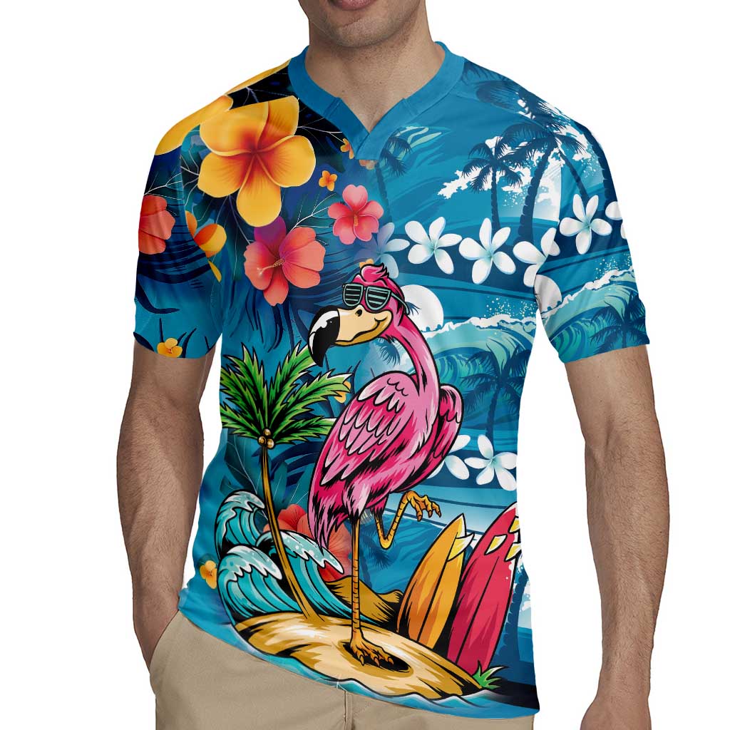 Hawaiian Flamingo Hibiscus Personalised Rugby Jersey Blue Summer Tropical Flowers LT9 - Polynesian Pride
