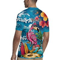 Hawaiian Flamingo Hibiscus Personalised Rugby Jersey Blue Summer Tropical Flowers LT9 - Polynesian Pride