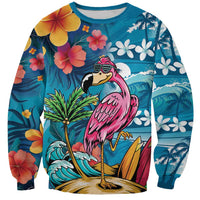 Hawaiian Flamingo Hibiscus Personalised Sweatshirt Blue Summer Tropical Flowers LT9 Unisex Blue - Polynesian Pride