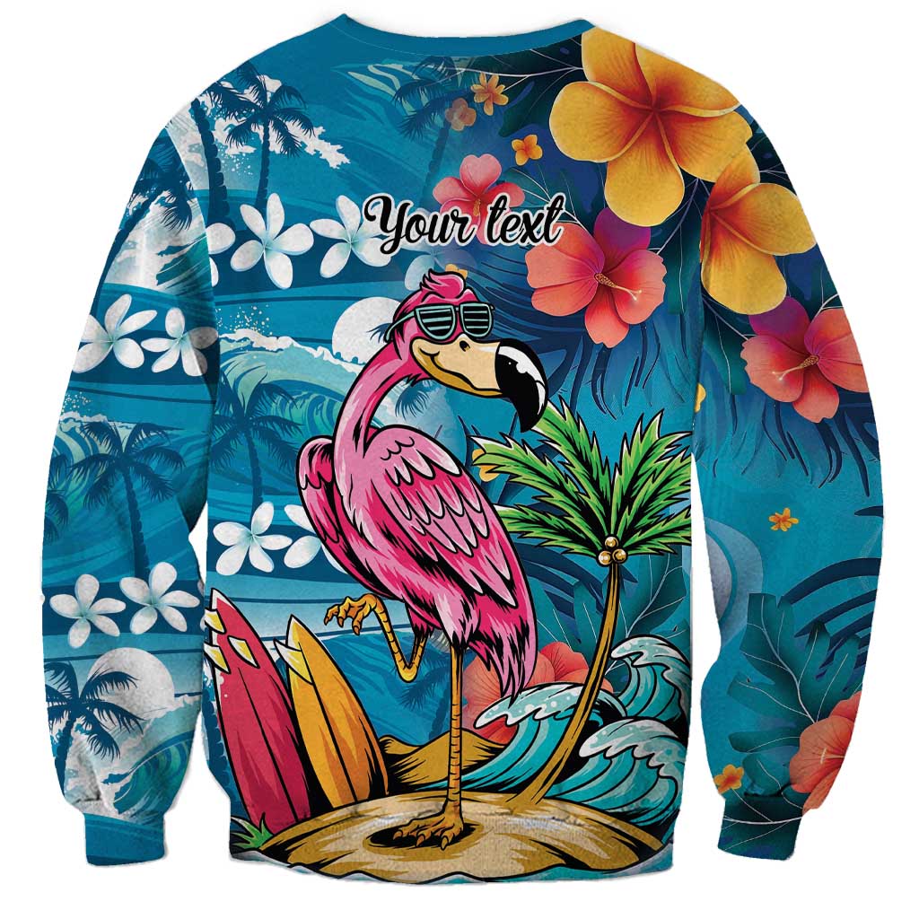 Hawaiian Flamingo Hibiscus Personalised Sweatshirt Blue Summer Tropical Flowers LT9 - Polynesian Pride