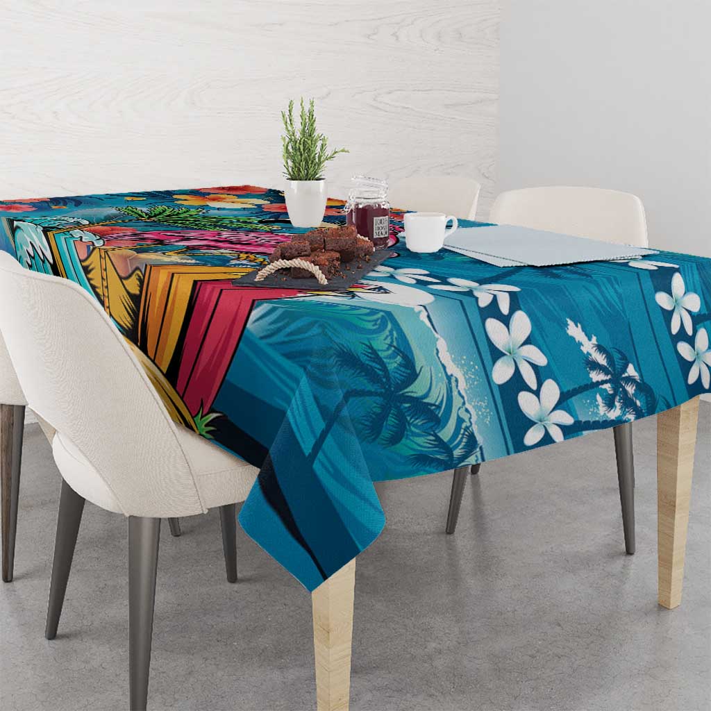 Hawaiian Flamingo Hibiscus Personalised Tablecloth Blue Summer Tropical Flowers LT9 - Polynesian Pride