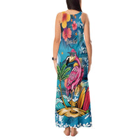 Hawaiian Flamingo Hibiscus Personalised Tank Maxi Dress Blue Summer Tropical Flowers - Polynesian Pride