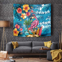 Hawaiian Flamingo Hibiscus Personalised Tapestry Blue Summer Tropical Flowers - Polynesian Pride