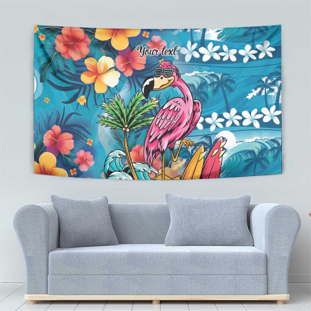 Hawaiian Flamingo Hibiscus Personalised Tapestry Blue Summer Tropical Flowers - Polynesian Pride