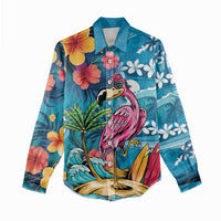 Hawaiian Flamingo Hibiscus Personalised Women Casual Shirt Blue Summer Tropical Flowers - Polynesian Pride