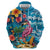 Hawaiian Flamingo Hibiscus Personalised Zip Hoodie Blue Summer Tropical Flowers - Polynesian Pride