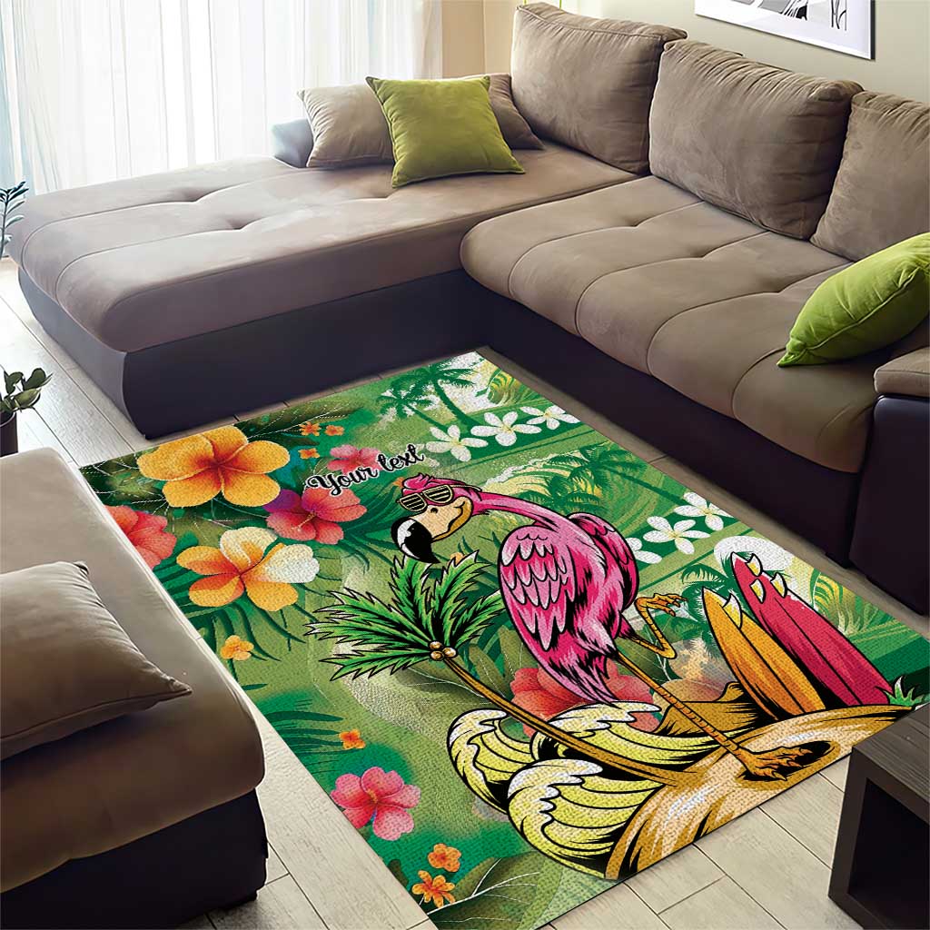 Hawaiian Flamingo Hibiscus Personalised Area Rug Green Summer Tropical Flowers - Polynesian Pride