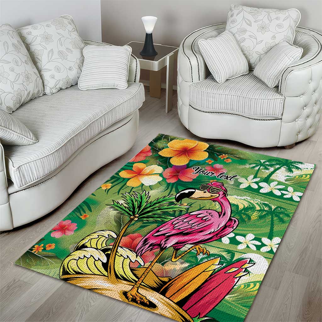 Hawaiian Flamingo Hibiscus Personalised Area Rug Green Summer Tropical Flowers - Polynesian Pride