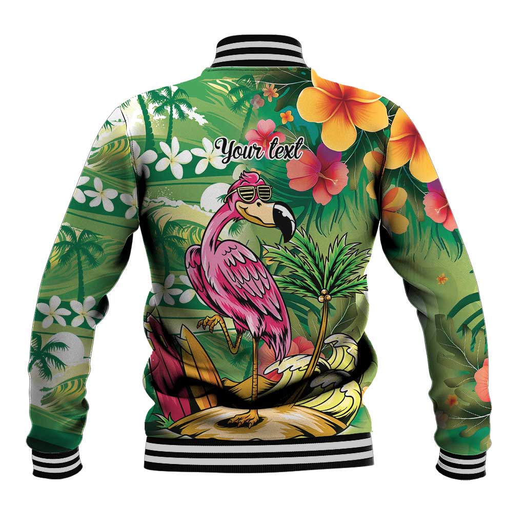 Hawaiian Flamingo Hibiscus Personalised Baseball Jacket Green Summer Tropical Flowers LT9 - Polynesian Pride