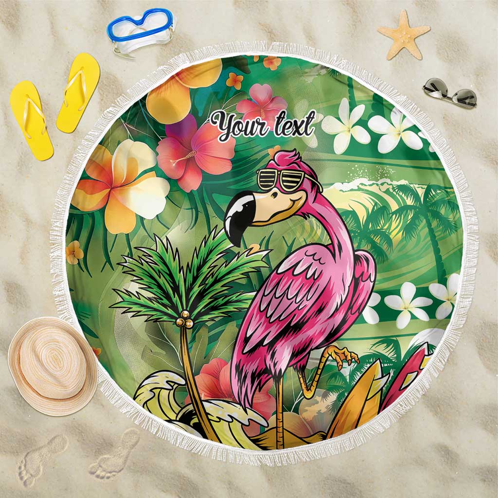 Hawaiian Flamingo Hibiscus Personalised Beach Blanket Green Summer Tropical Flowers LT9 One Size 150cm Green - Polynesian Pride