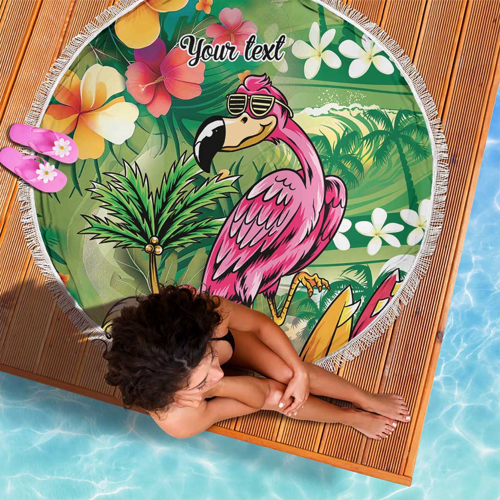 Hawaiian Flamingo Hibiscus Personalised Beach Blanket Green Summer Tropical Flowers LT9 - Polynesian Pride