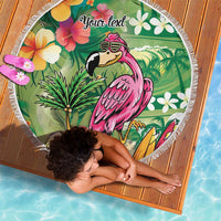 Hawaiian Flamingo Hibiscus Personalised Beach Blanket Green Summer Tropical Flowers LT9 - Polynesian Pride