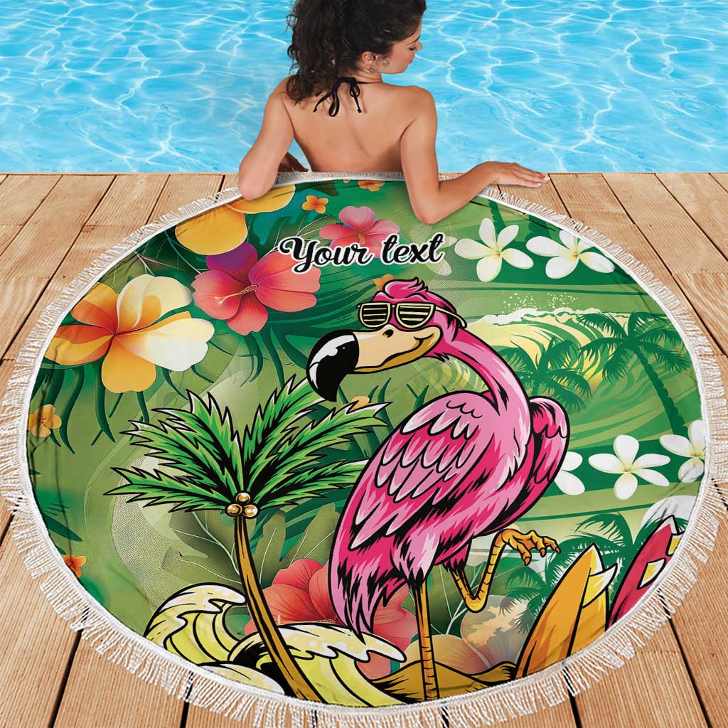Hawaiian Flamingo Hibiscus Personalised Beach Blanket Green Summer Tropical Flowers LT9 - Polynesian Pride