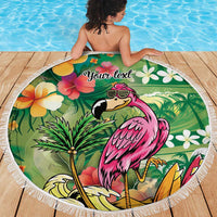 Hawaiian Flamingo Hibiscus Personalised Beach Blanket Green Summer Tropical Flowers LT9 - Polynesian Pride