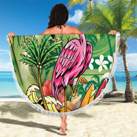Hawaiian Flamingo Hibiscus Personalised Beach Blanket Green Summer Tropical Flowers LT9 - Polynesian Pride