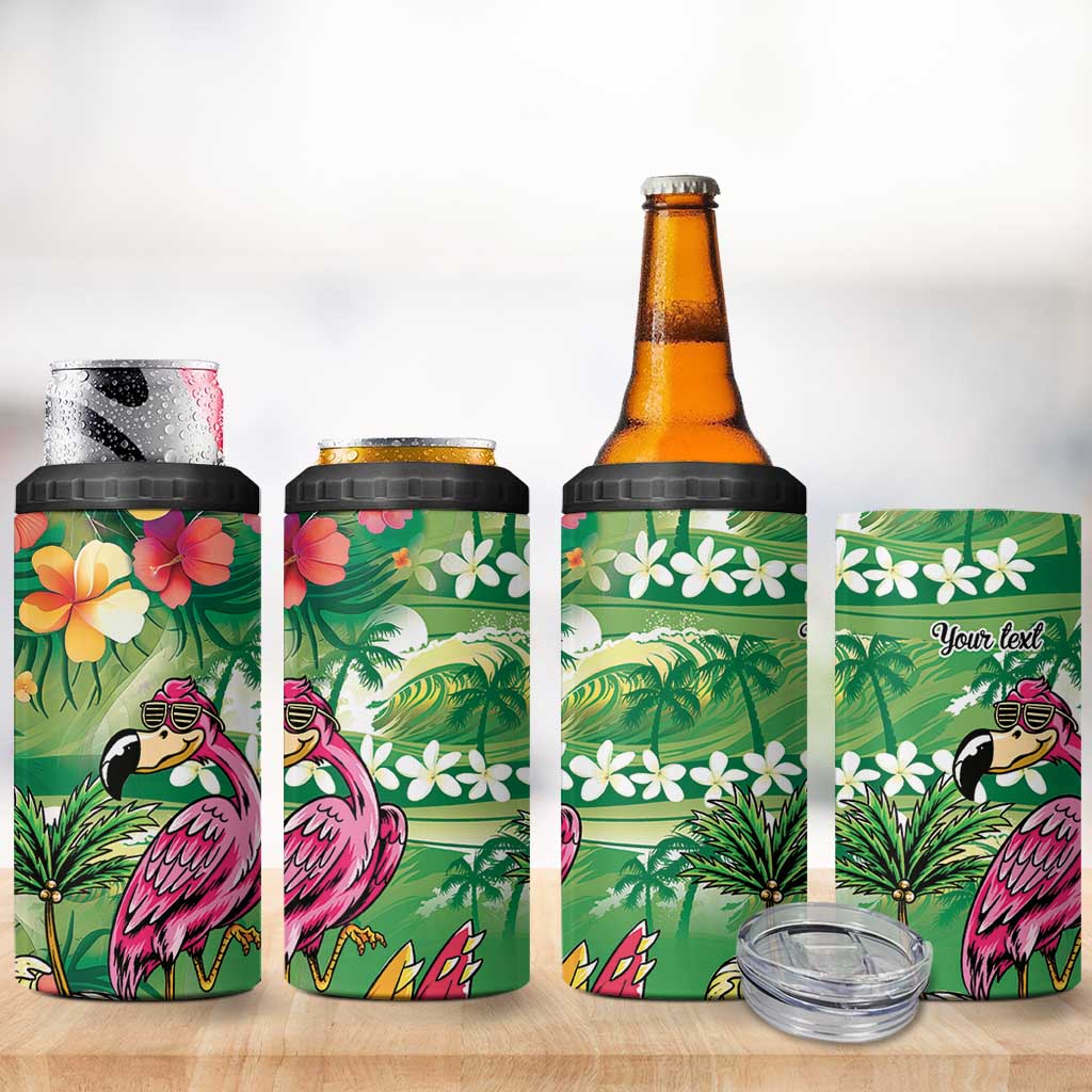 Hawaiian Flamingo Hibiscus Personalised 4 in 1 Can Cooler Tumbler Green Summer Tropical Flowers - Polynesian Pride