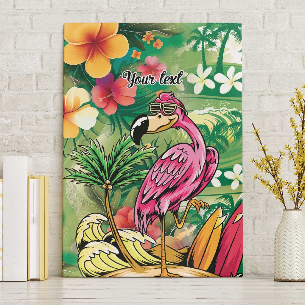 Hawaiian Flamingo Hibiscus Personalised Canvas Wall Art Green Summer Tropical Flowers LT9 Without Frame Green - Polynesian Pride