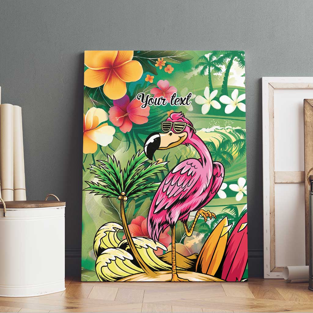 Hawaiian Flamingo Hibiscus Personalised Canvas Wall Art Green Summer Tropical Flowers LT9 - Polynesian Pride