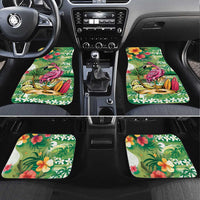 Hawaiian Flamingo Hibiscus Personalised Car Mats Green Summer Tropical Flowers - Polynesian Pride
