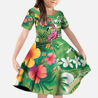 Hawaiian Flamingo Hibiscus Personalised Family Matching Mermaid Dress and Hawaiian Shirt Green Summer Tropical Flowers - Polynesian Pride