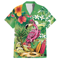 Hawaiian Flamingo Hibiscus Personalised Family Matching Summer Maxi Dress and Hawaiian Shirt Green Summer Tropical Flowers - Polynesian Pride
