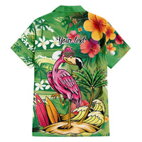 Hawaiian Flamingo Hibiscus Personalised Family Matching Summer Maxi Dress and Hawaiian Shirt Green Summer Tropical Flowers - Polynesian Pride