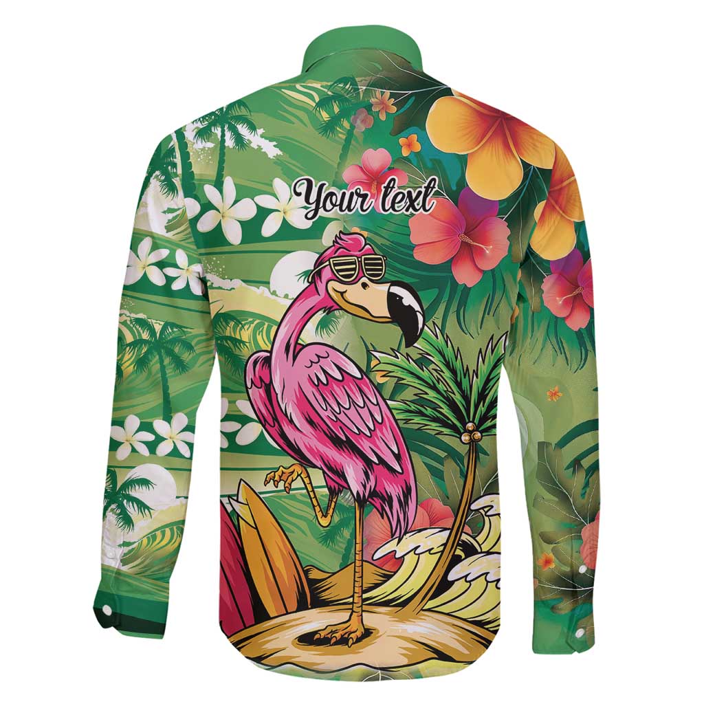 Hawaiian Flamingo Hibiscus Personalised Family Matching Summer Maxi Dress and Hawaiian Shirt Green Summer Tropical Flowers - Polynesian Pride