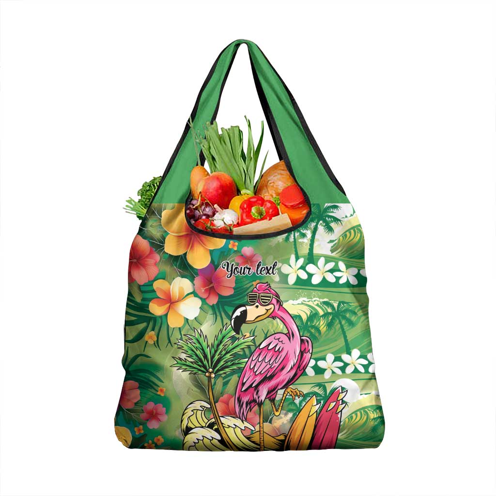 Hawaiian Flamingo Hibiscus Personalised Grocery Bag Green Summer Tropical Flowers LT9 1-pack One Size Green - Polynesian Pride