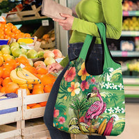 Hawaiian Flamingo Hibiscus Personalised Grocery Bag Green Summer Tropical Flowers LT9 - Polynesian Pride