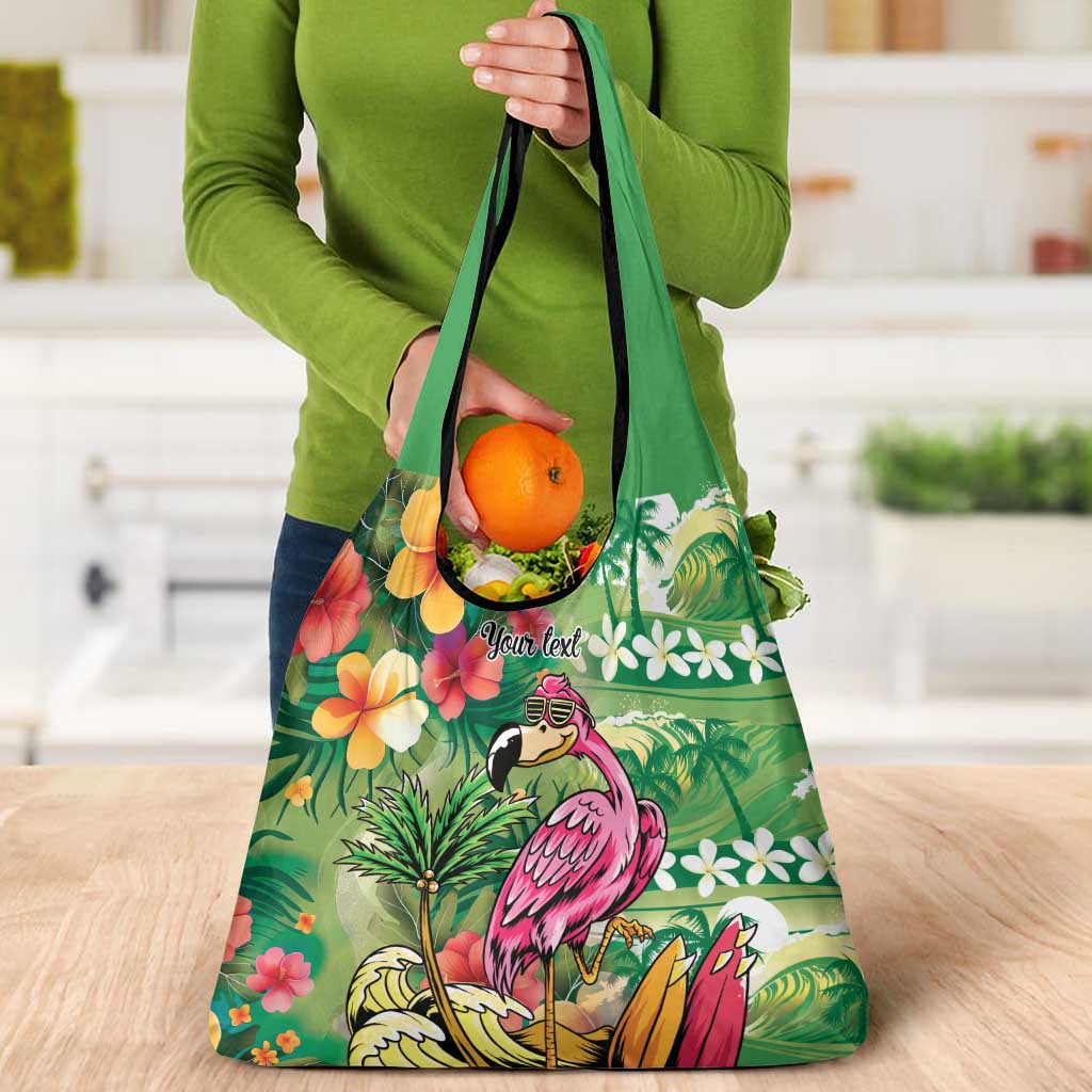 Hawaiian Flamingo Hibiscus Personalised Grocery Bag Green Summer Tropical Flowers LT9 - Polynesian Pride