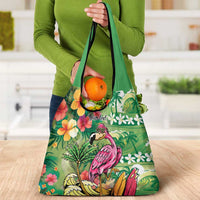 Hawaiian Flamingo Hibiscus Personalised Grocery Bag Green Summer Tropical Flowers LT9 - Polynesian Pride