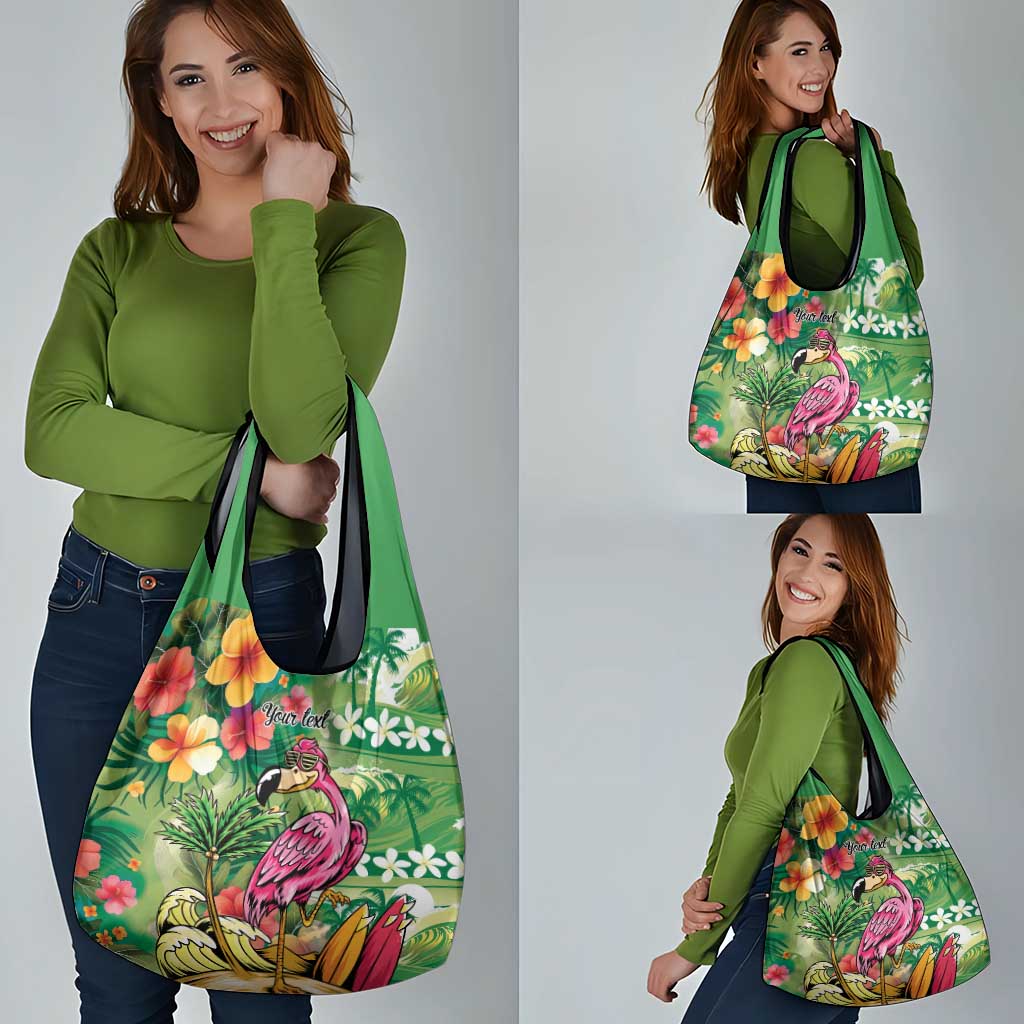 Hawaiian Flamingo Hibiscus Personalised Grocery Bag Green Summer Tropical Flowers LT9 - Polynesian Pride