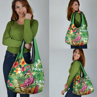 Hawaiian Flamingo Hibiscus Personalised Grocery Bag Green Summer Tropical Flowers LT9 - Polynesian Pride