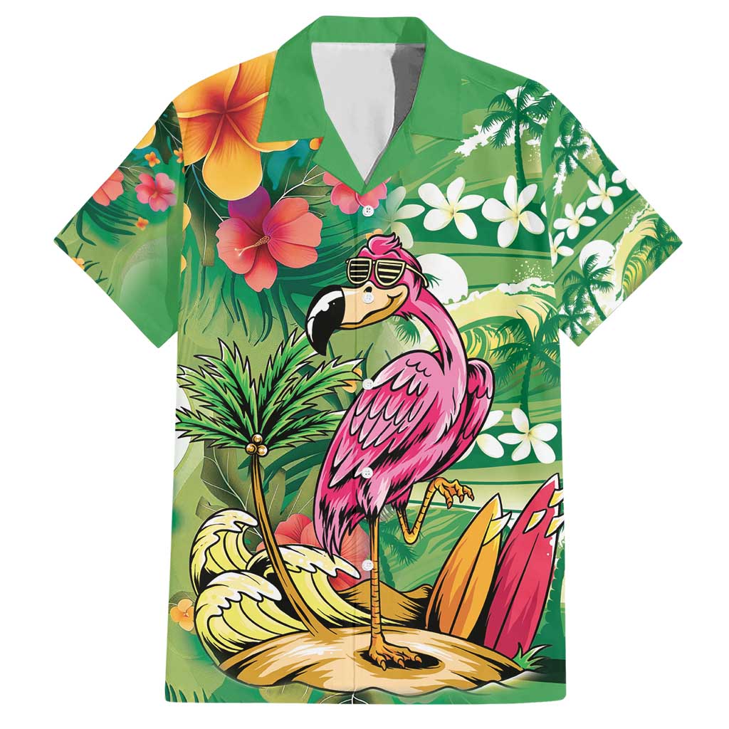 Hawaiian Flamingo Hibiscus Personalised Hawaiian Shirt Green Summer Tropical Flowers LT9 Green - Polynesian Pride