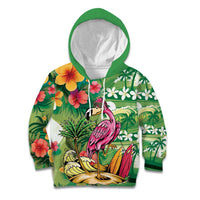Hawaiian Flamingo Hibiscus Personalised Kid Hoodie Green Summer Tropical Flowers - Polynesian Pride