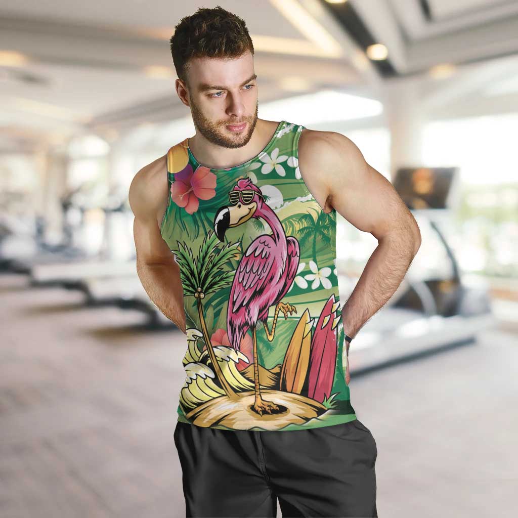 Hawaiian Flamingo Hibiscus Personalised Men Tank Top Green Summer Tropical Flowers LT9 Green - Polynesian Pride